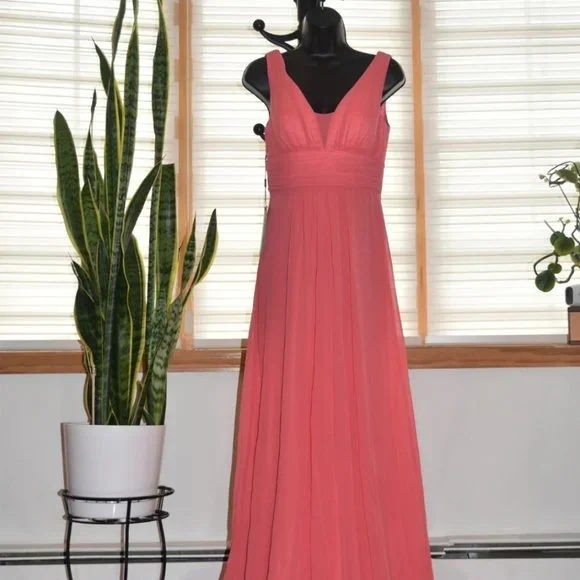 white christmas dresses Long Simple Jewel Sleeveless Coral Chiffon Bridesmaid Dress Online – 27dress main image 0